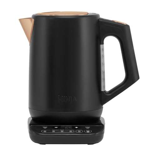Ninja Perfect Temperature Kettle, 1.7L, with Temperature Control, LED Display Rapid Boil and Temperature Hold, Black & Copper - KT200UKCP