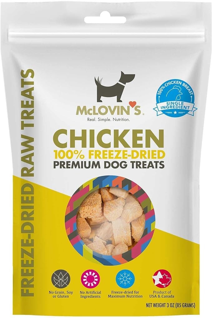 McLovin's Freeze Dried Chicken Dog Treats - High-Protein- Grain-Free-Healthy Dog Treats - Made in The USA - High Value Training Reward - 3oz