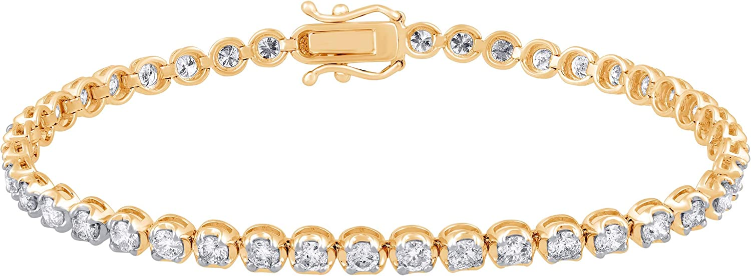 TJD Women's IGI Certified 3.5 Carat Natural Diamond Bracelet in 14K Yellow Gold (G-H Colors, I1-I2 Clarity) Classic Diamond Tennis Bracelet Diamond Jewelry Gift